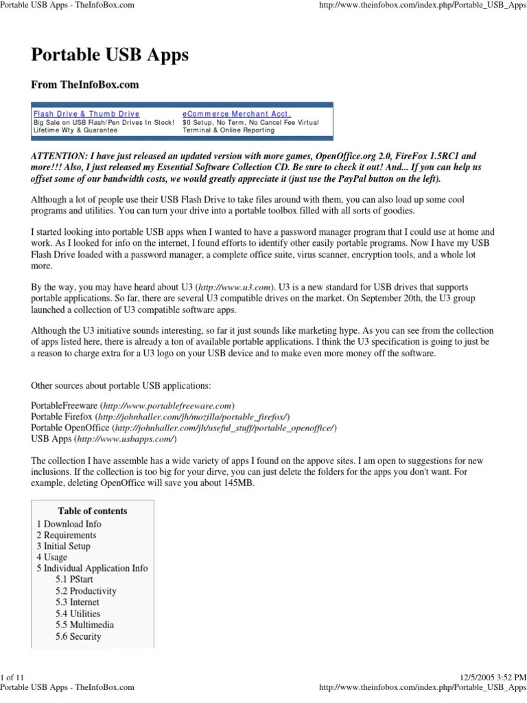 Portable USB Apps The Info Box PDF Usb Flash Drive Windows Registry