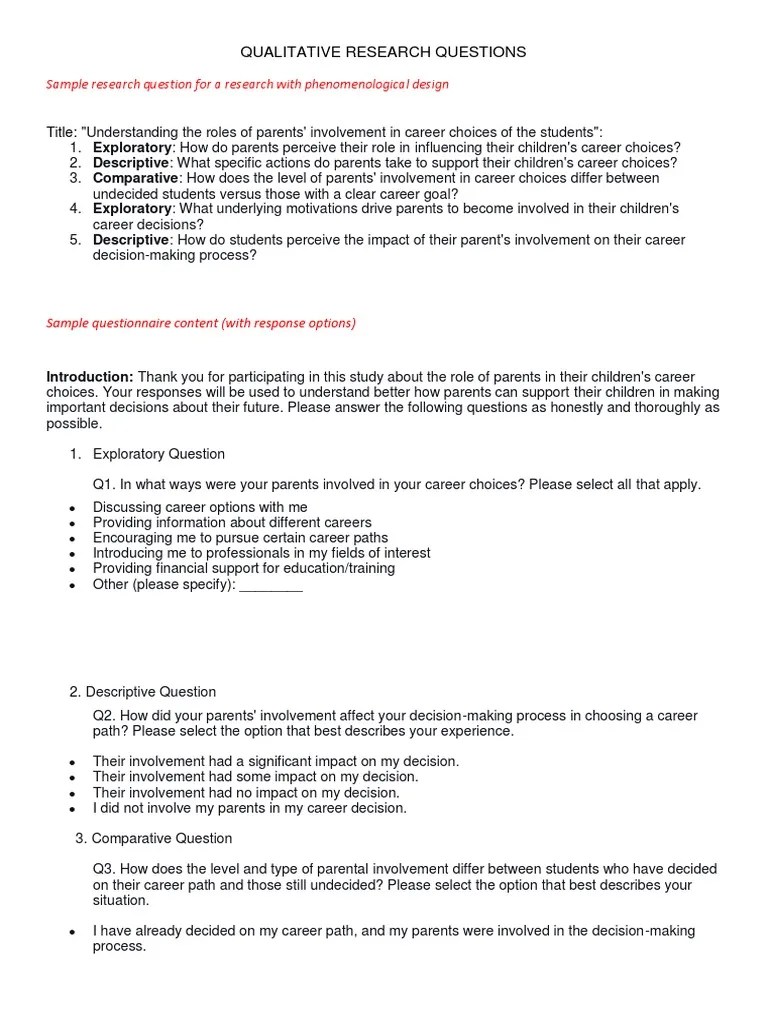 QUALITATIVE RESEARCH QUESTION TYPES SAMPLE PDF