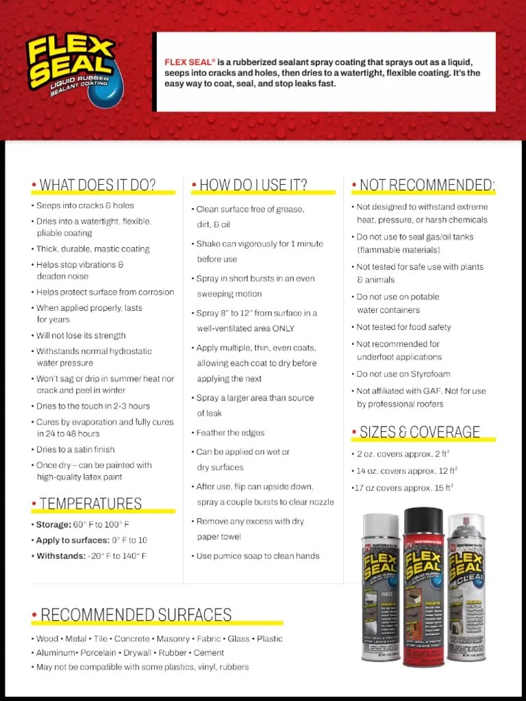 Product Reference Guide Flex Seal Spray PDF