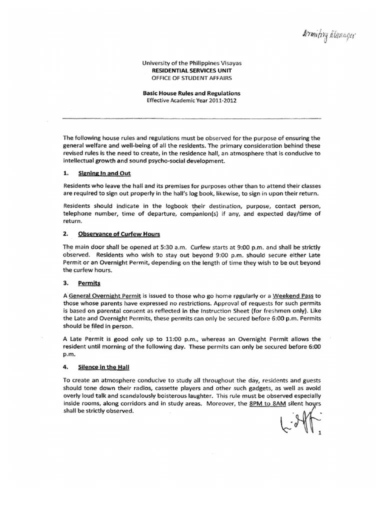 DORM Basic House Rules and Regulations 1617 PDF