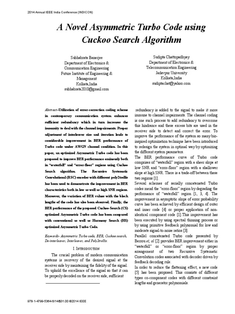 A Novel Asymmetric Turbo Code Using Cuckoo Search Algorithm AbstractUtilization of Error