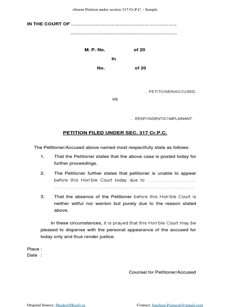 Format of 317 CRPC Petition Sample PDF