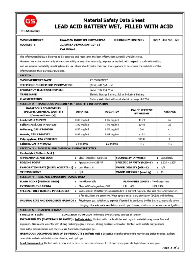 MSDS Lead Acid Battery WetFilled With Acid Rev Apr12 PDF