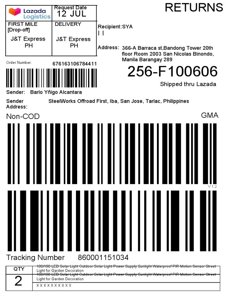 Return Label PDF