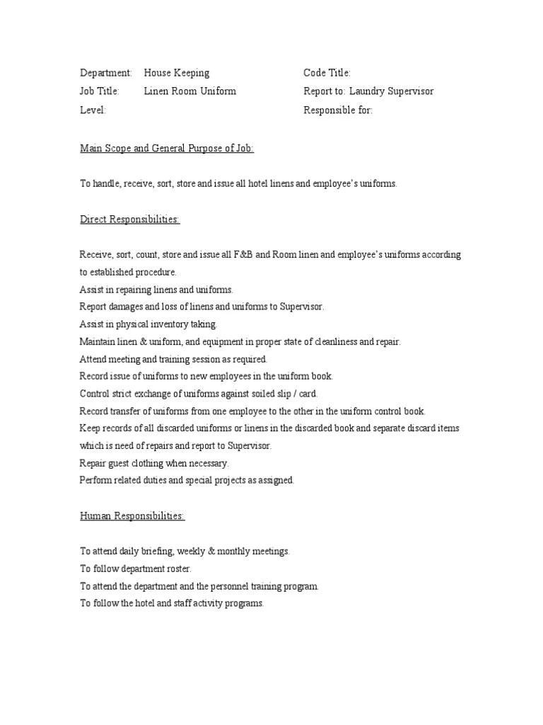 Linen Room Uniform PDF