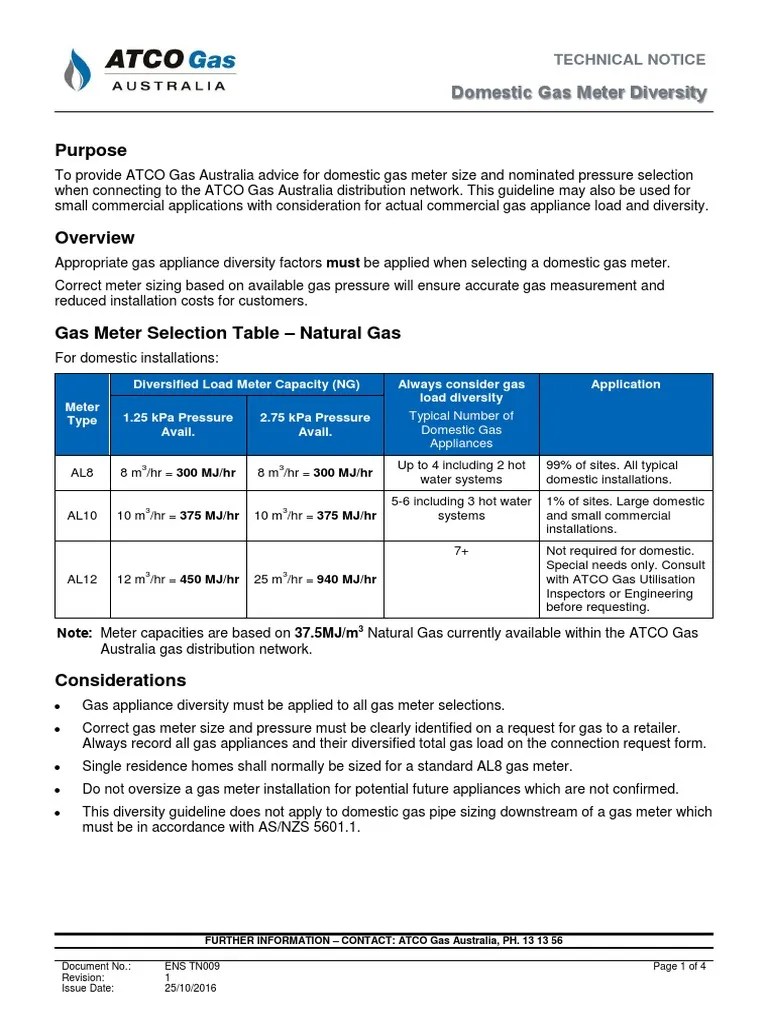 Atco Domestic Gas Meter Diversity PDF