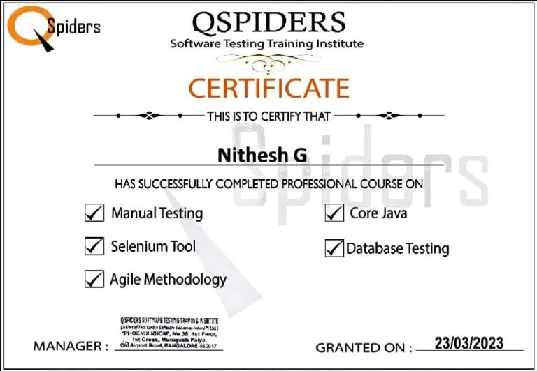 Course Completion Certificate From QSpiders PDF