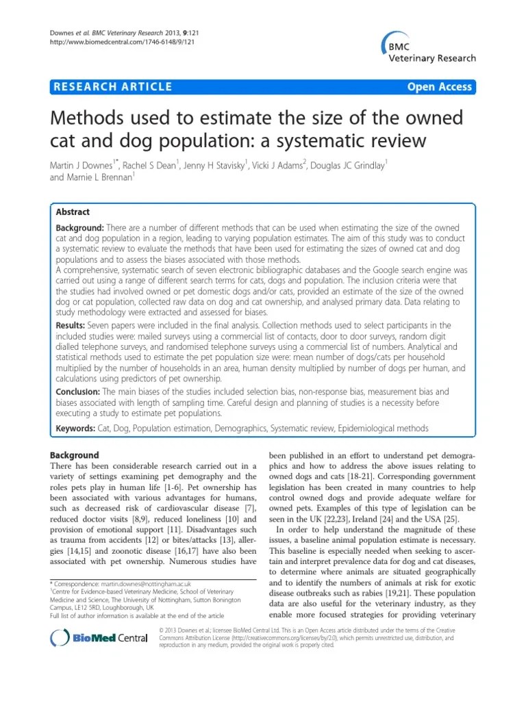 Methods Used To Estimate The Size of The Owned Cat and Dog Population