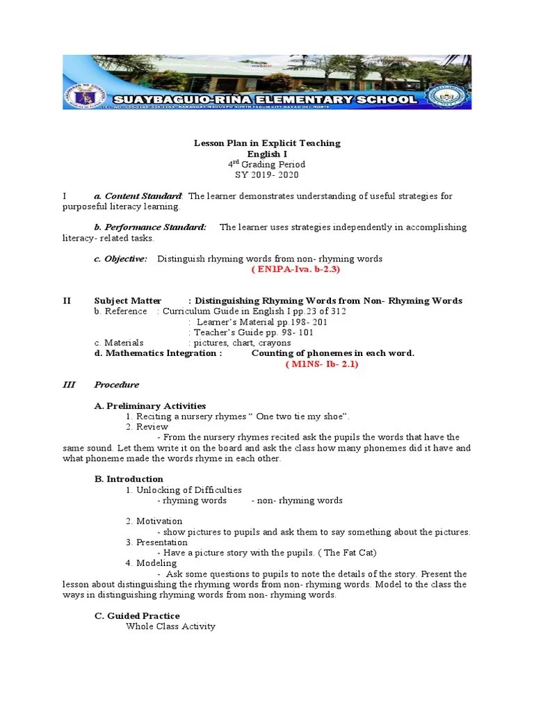 COT Lesson Plan in Explicit Teaching 3rd and 4th PDF Lesson Plan Education Theory