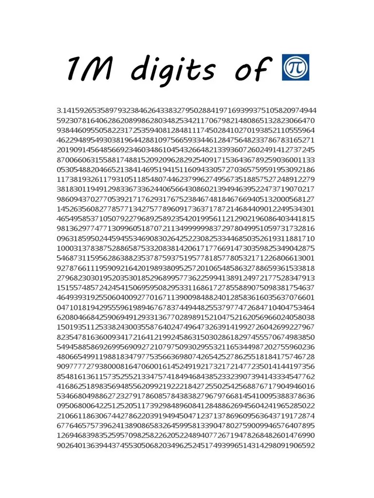 1 Million Digits of Pi PDF