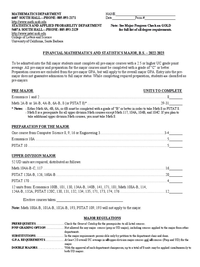 UCSB Financial Math & Stats Major Guide PDF Mathematics Science(04)