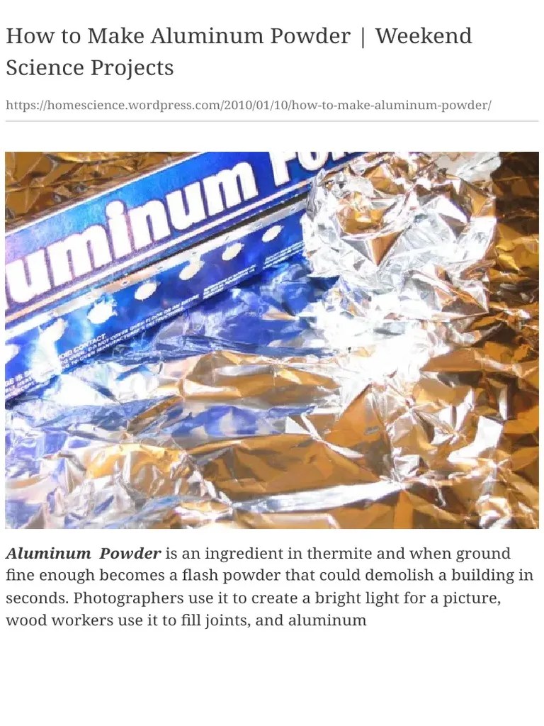 How To Make Aluminum Powder Weekend Science Project PDF PDF