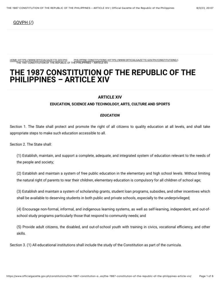 THE 1987 CONSTITUTION OF THE REPUBLIC OF THE PHILIPPINES ARTICLE XIV