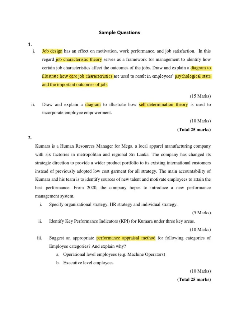 Sample Questions PDF Human Resource Management Business