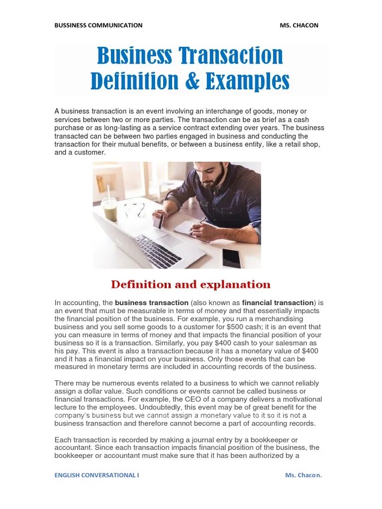 Business Transaction Definition PDF Financial Transaction Cash