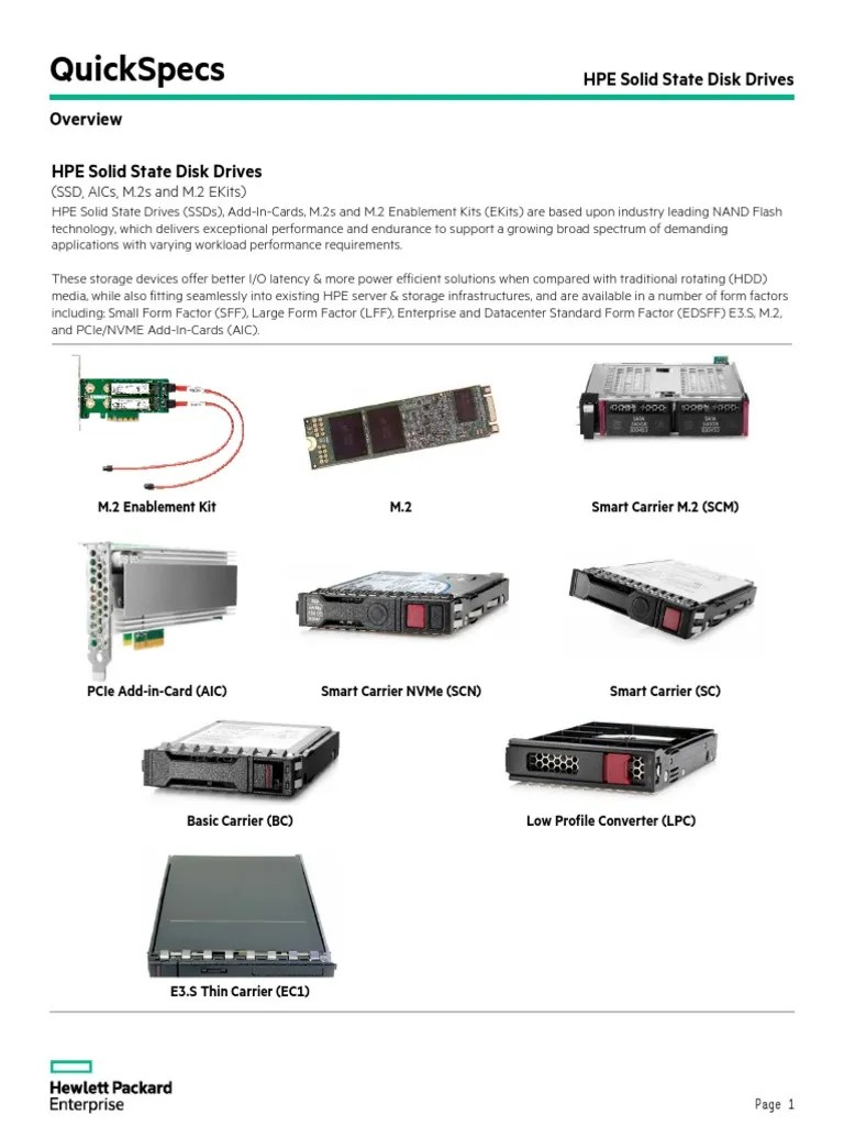 HPE Solid State Disk DrivesA00001288enw PDF Solid State Drive Hard Disk Drive