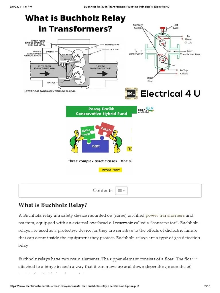 Buchholz Relay in Transformers (Working Principle) Electrical4U PDF