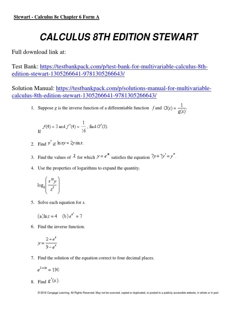 Calculus 8th Edition Stewart Test Bank 1 | PDF | Function (Mathematics