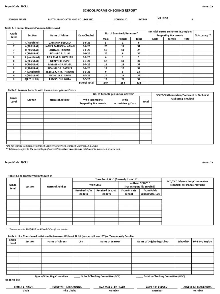 School Forms Checking Report PDF