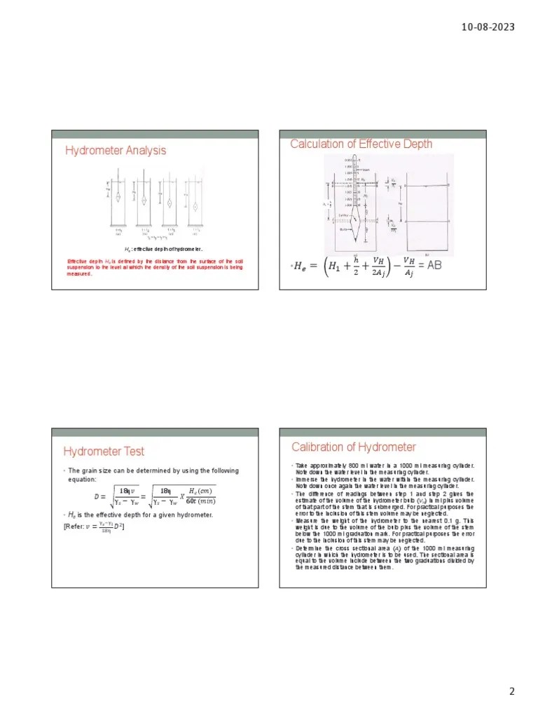 Hydrometer Analysis Effective Depth PDF