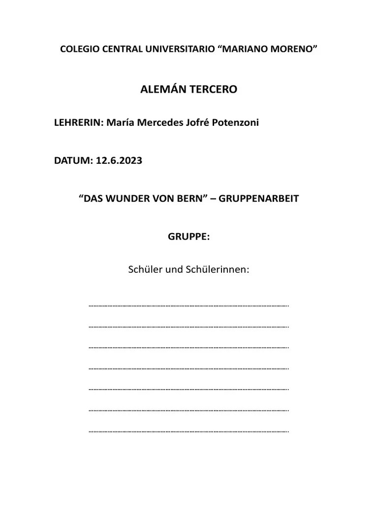 Das Wunder Von Bern, Gruppen Arbeit PDF