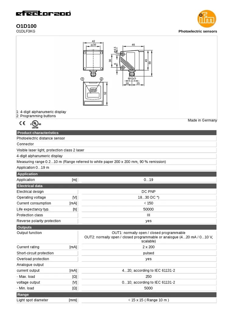 Sensor O1d100 | PDF | Electrical Equipment | Electric Power
