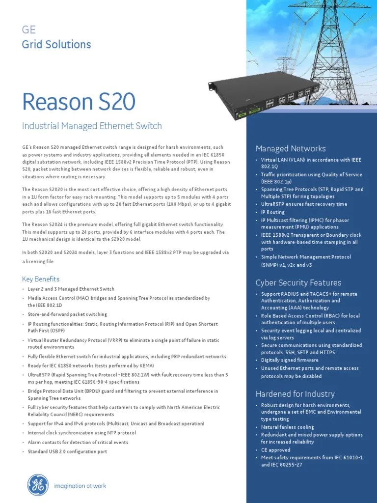 Reason S20. GE Grid Solutions. Industrial Managed Switch