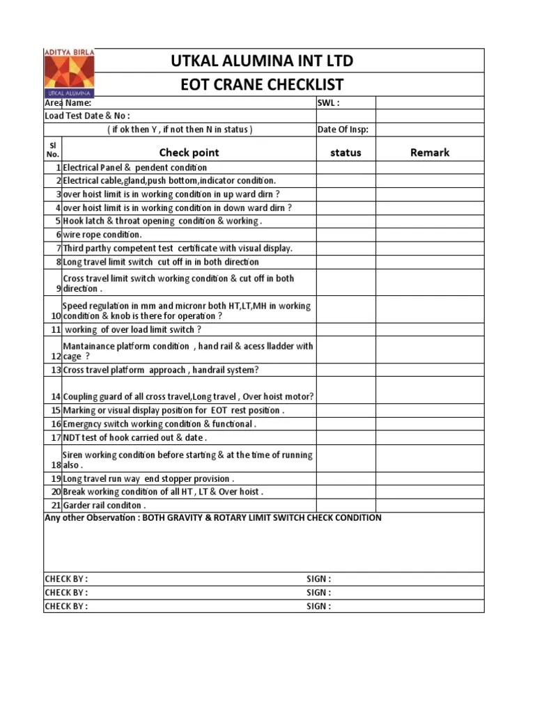 15.EOT Crane Checklist PDF