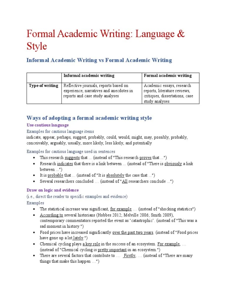 Formal Academic Writing Styles PDF Linguistics Human Communication