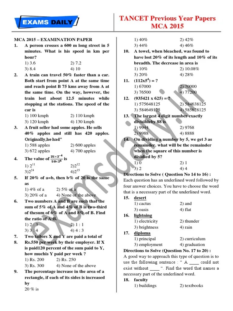 Tancet MCA2015 PDF Operating System Computer Network