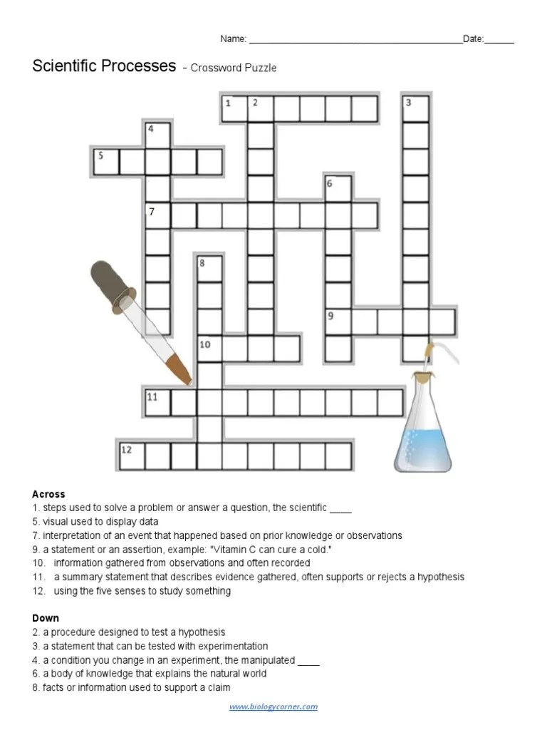 3 Scientific Processes Crossword Puzzle PDF
