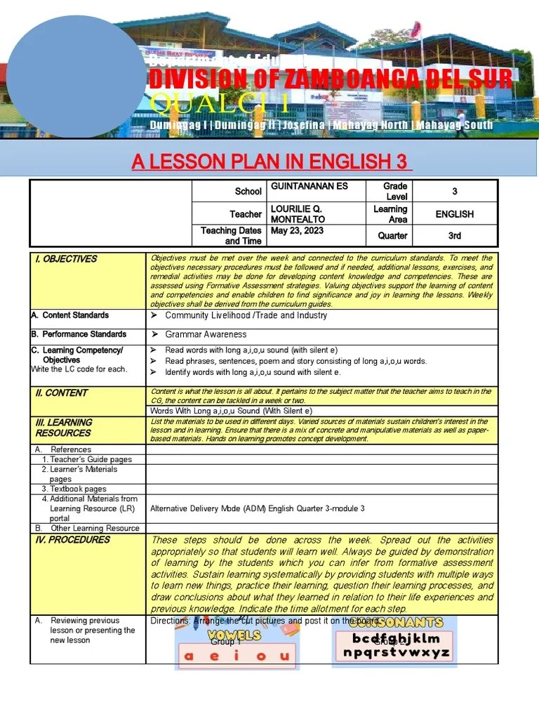 Lesson Plan For Cot in English PDF Learning Teachers