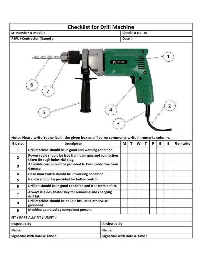 Checklist for Drill Machine PDF