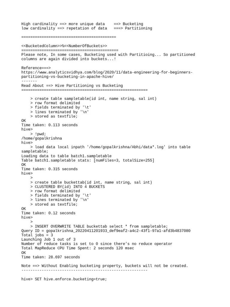 Hive Bucketing PDF Computer Data Software Engineering