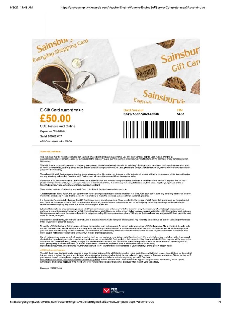 Sainsburys gift voucher PDF