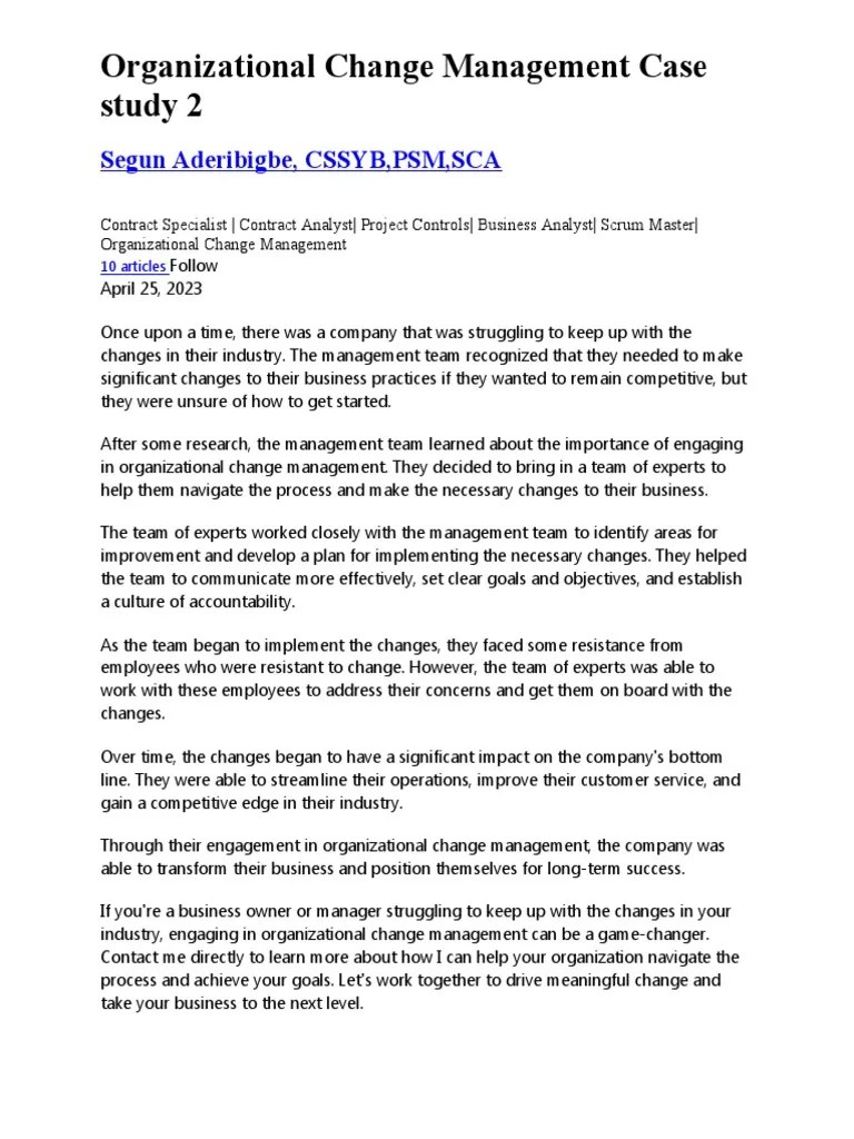 Organizational Change Management Case Study 2 PDF