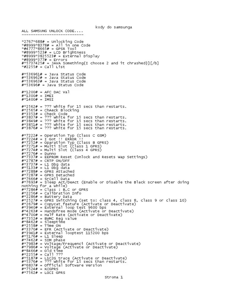 All Samsung Unlock Code PDF