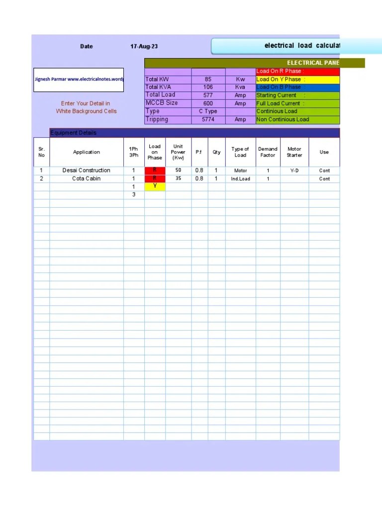 Electrical Load Calculation and Energy Consumption 22-8-12 | PDF