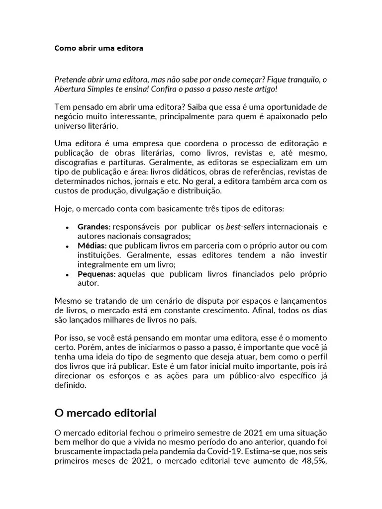 Como Abrir Uma Editora PDF