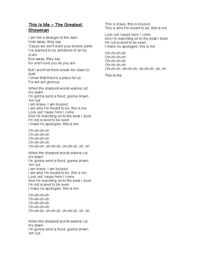 This Is Me, lyrics PDF