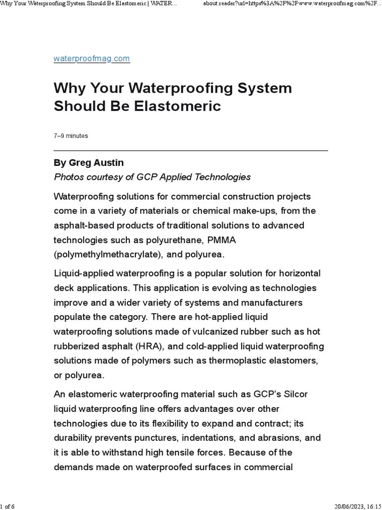 Why Your Waterproofing System Should Be Elastomeric WATERPROOF! Magazine 1 PDF Wear Elastomer