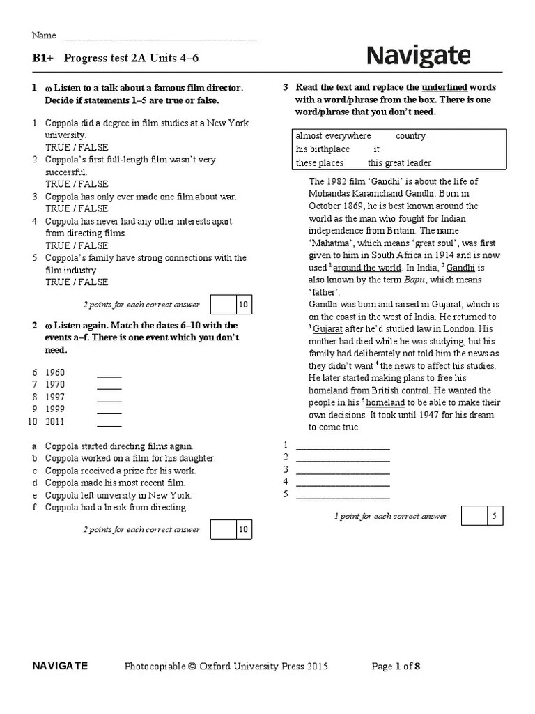 Navigate B1+ Progress Test 2A (Units 46) PDF