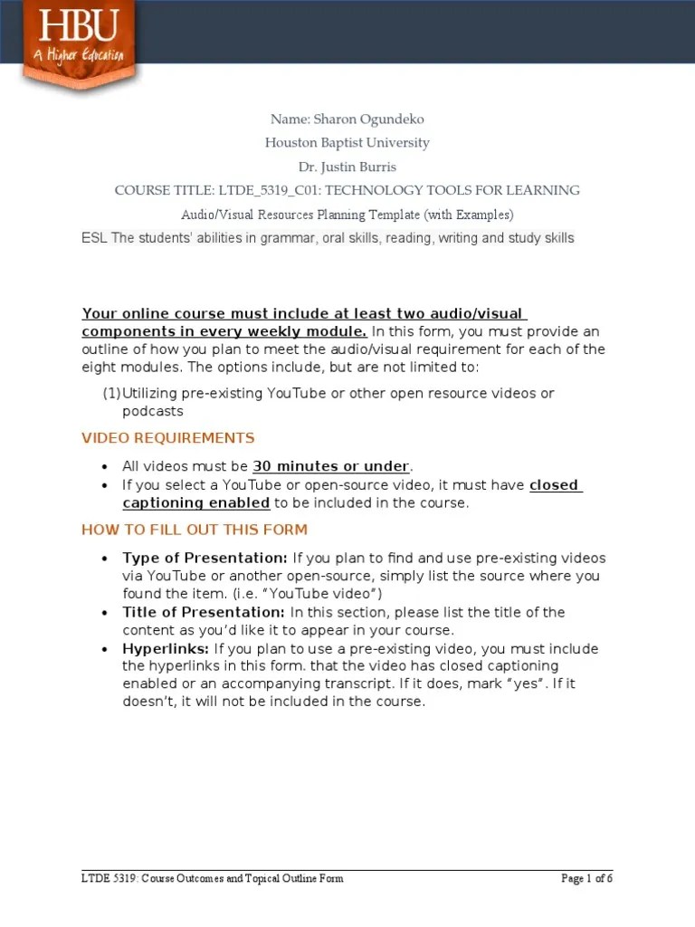 Audio Visual Resources Planning Template Sharon PDF