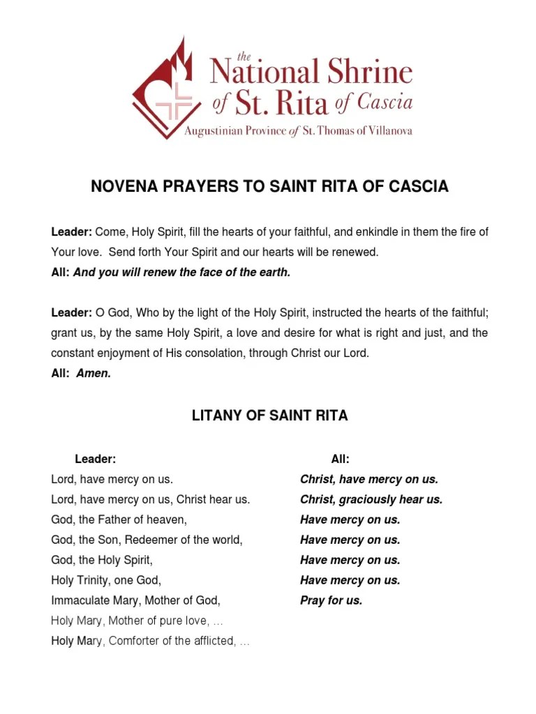 Novena Prayers To Saint Rita of Cascia PDF Mercy Prayer