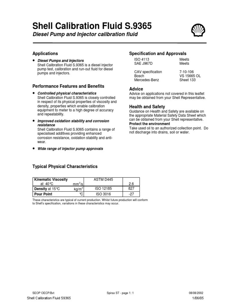 Shell Calibration Fluid S9365 PDS v00 PDF