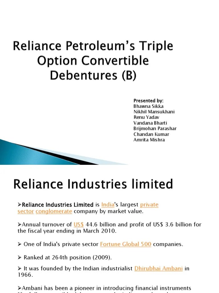 Reliance Petroleum's Triple Option Convertible Debentures (B) PDF