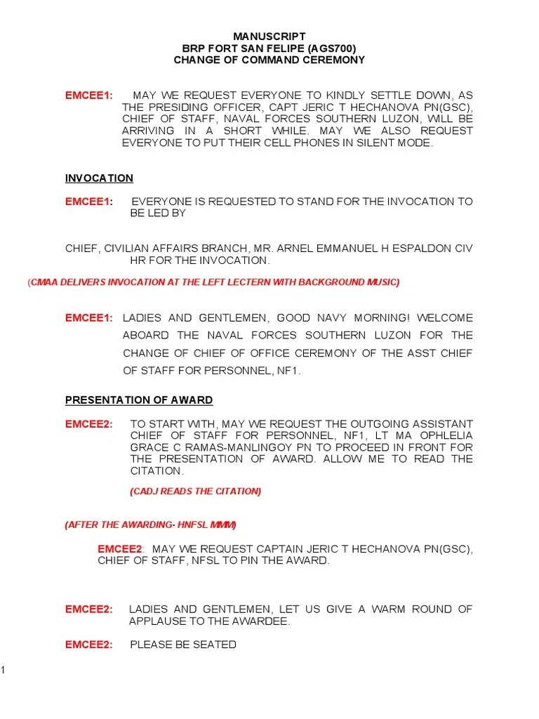 Manuscript For Change of Head of Office PDF