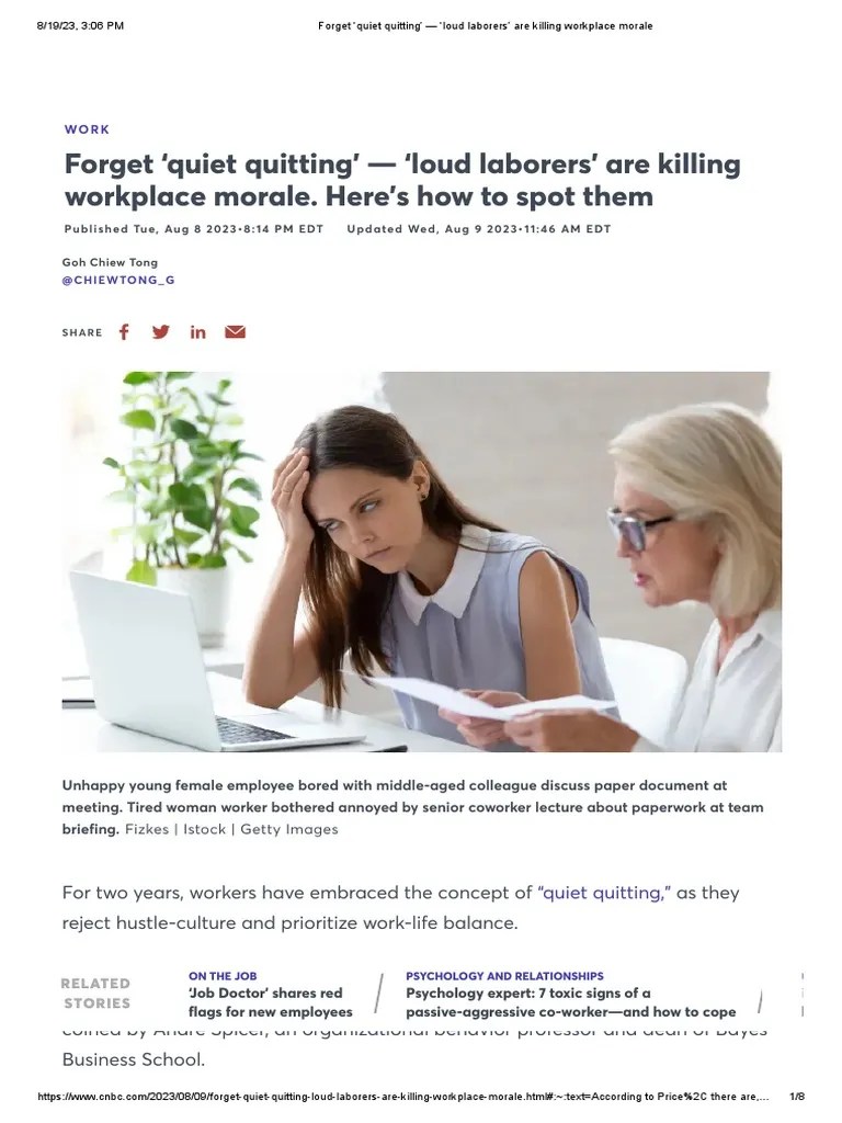 Quiet Quitting' Loud Laborers' Are Killing Workplace Morale PDF