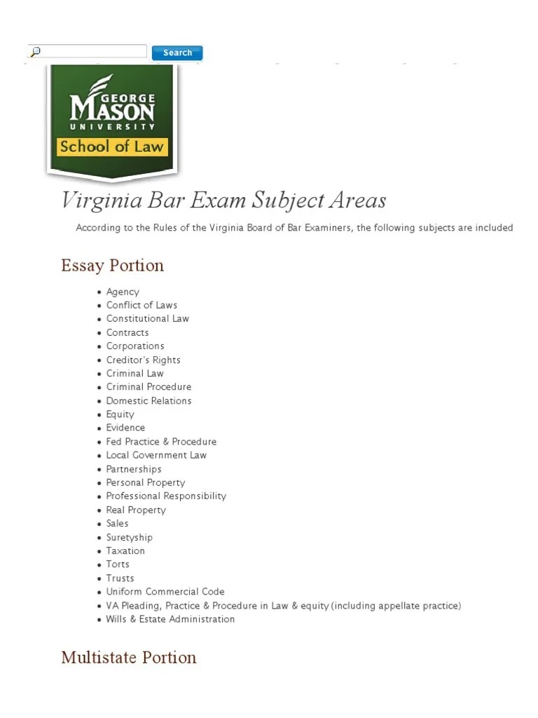 Virginia Bar Exam Subject Areas Mason Law