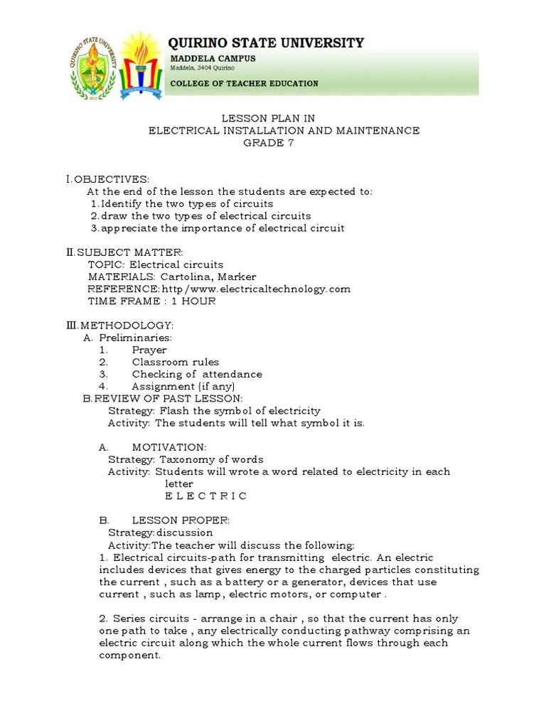LESSON PLAN Final ELECTRICAL SYMBOLS PDF